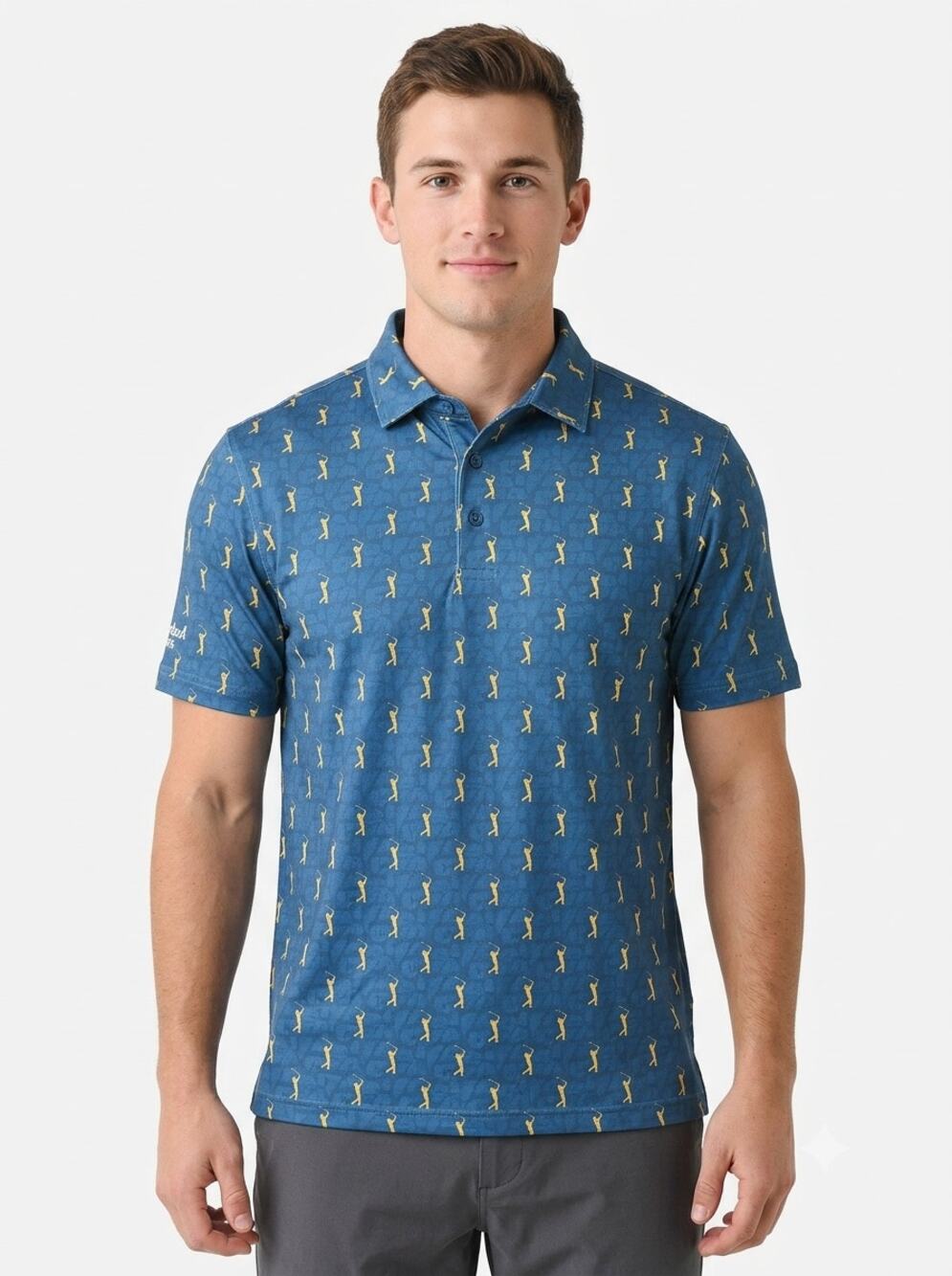 Barstool Golf The Players Championship Polo Shirt Men's M Blue Printed Stretch